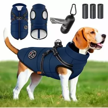 Lovpet Hundejacke mit Geschirr, gefüttert, wasserdicht, navyblau, 5XL