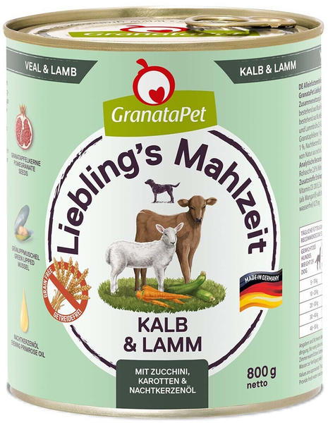 GranataPet Liebling's Mahlzeit Hunde-Nassfutter Kalb & Lamm 800g