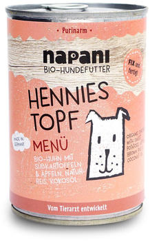 Napani Hennies Topf Hunde Nassfutter Bio-Huhn mit Süßkartoffeln, Äpfel & Naturreis 400g
