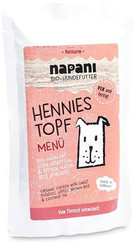 Napani Hennies Topf Hunde Nassfutter Bio-Huhn mit S&uuml;&szlig;kartoffeln, &Auml;pfel & Naturreis 150g