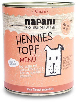 Napani Hennies Topf Hunde Nassfutter Bio-Huhn mit Süßkartoffeln, Äpfel & Naturreis 800g