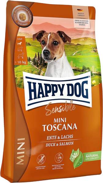 Tetsbericht Happy Dog Sensible Mini Toscana Ente & Lachs Hundetrockenfutter 4kg