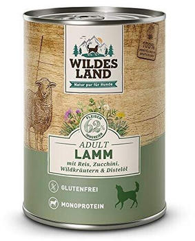 Wildes Land Adult Lamm mit Reis, Zuchini, Wildkräutern & Distelöl Hundenassfutter 400g