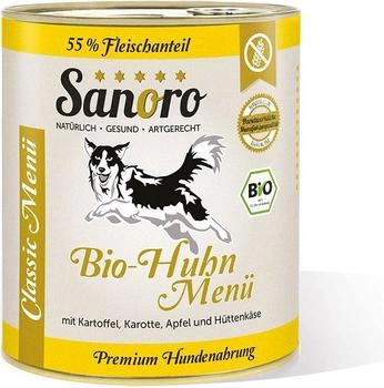 Sanoro Menü Classic Hund Nassfutter Bio-Huhn Bio-Kartoffel und Bio-Karotte 800g