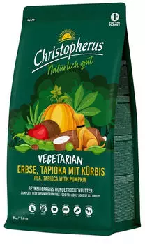 Christopherus Vegetarian Erbsen Tapioka mit Kürbis Hundetrockenfutter 8kg Christopherus Vegetarian Erbsen Tapioka mit Kürbis Hundetrockenfutter 8kg