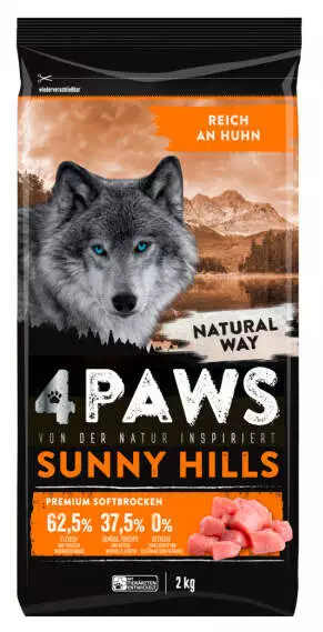 4Paws Sunny Hills Premium Softbrocken Huhn Test Hundefutter