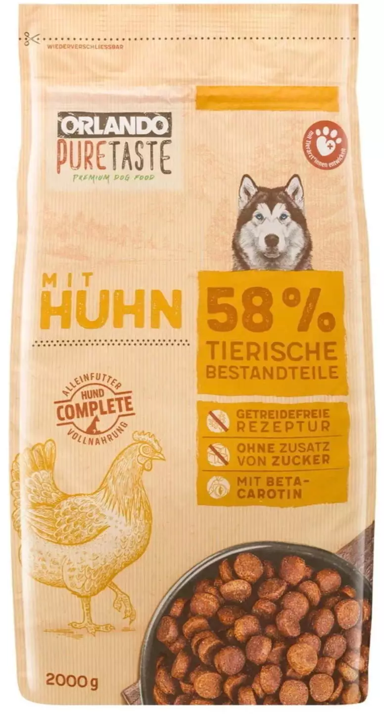 Orlando Pure Taste mit Huhn Test Hundefutter  100/100 (sehr gut)