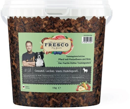 Fresco Dog Martin Rütter Trainingsknöchelchen Pferd mit Preiselbeeren und Birne 1kg-Eimer