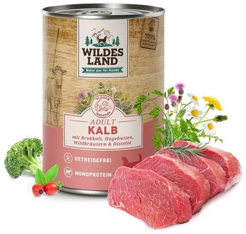Wildes Land Classic Adult Kalb mit Brokkoli, Karotten, Hagebutte, Wildkräutern und Distelöl 6 x 400g