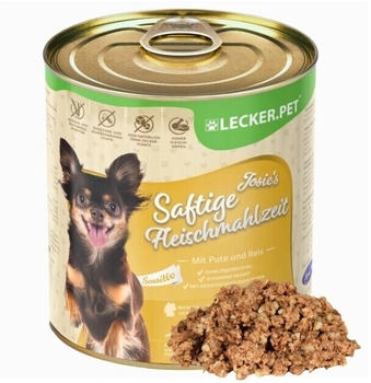 Lyra Pet Lecker.Pet Josie's Saftige Fleischmahlzeit Sensitiv mit Pute & Reis Hundefutter Nassfutter 12x800 g