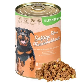 Lyra Pet Lecker.Pet Gino's Saftige Fleischmahlzeit mit Huhn & Kartoffeln Hundefutter Nassfutter 24x400 g