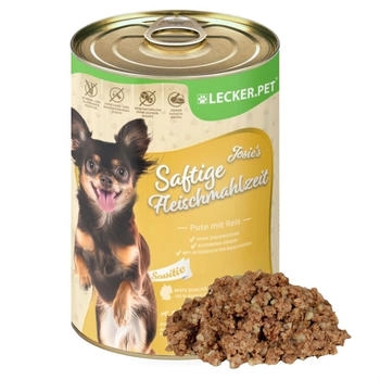 Lyra Pet Lecker.Pet Josie's Saftige Fleischmahlzeit Sensitiv mit Pute & Reis Hundefutter Nassfutter 18x400 g