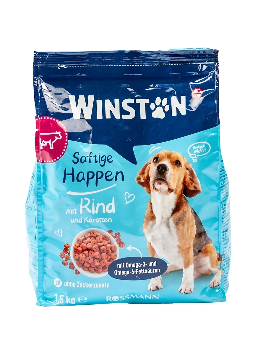 Rossmann Winston Saftige Happen mit Rind und Karotten Test Hundefutter