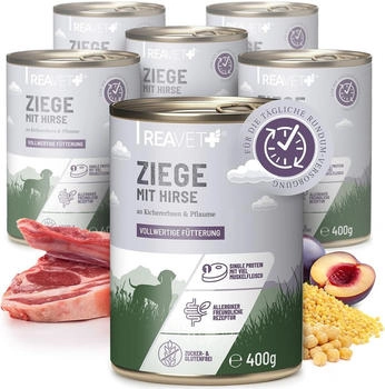 REAVET Hundenassfutter Ziege mit Hirse an Kichererbsen & Pflaume 6x400 g