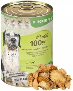 Lyra Pet Lecker.Pet Paula's 100 % Hähnchen und Karotte Nassfutter 12x400 g