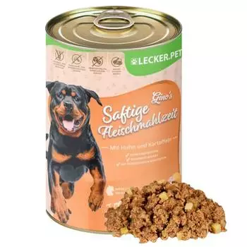 Lyra Pet Lecker.Pet Gino's Saftige Fleischmahlzeit mit Huhn & Kartoffeln Nassfutter 12x400 g