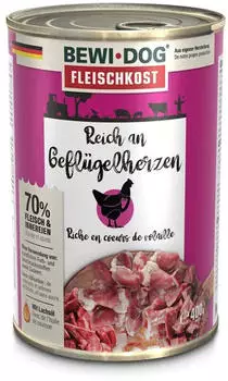 BEWI DOG Fleischkost reich an Geflügelherzen 400 g