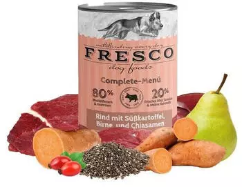 Fresco Dog Complete-Menü Rind mit Süßkartoffeln, Birne & Chiasamen 12 x 400 g