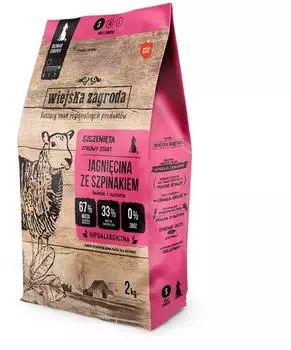 Wiejska Zagroda Trockenfutter mit Lamm und Spinat für kleine Welpen getreidefrei 2 kg