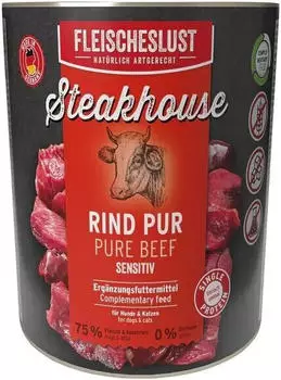 Fleischeslust Steakhouse Pur Ergänzungsfutter Rind 6x800g