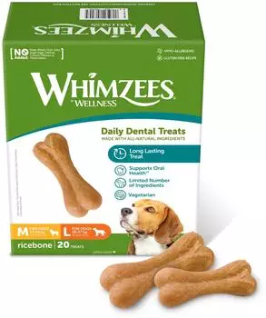 Whimzees by Wellness Ricebones Gr. M/L für mittelgroße & große Hunde 12-27 kg (20 Stk.)