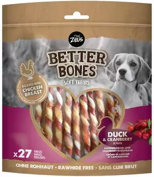 Zeus (0,38 EUR/St&uuml;ck) BetterBones Twists mit Ente & Cranberry - 27er Pack