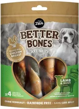 Zeus (1,15 EUR/St&uuml;ck) BetterBones Rolls mit Lamm & Minze - 4er Pack