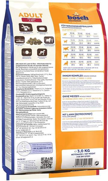 Allgemeine Daten & Eigenschaften bosch HPC Adult mit Lamm & Reis 3kg