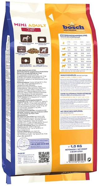 HPC Mini Adult mit Lamm & Reis 1 kg Inhalt & Eigenschaften bosch HPC Mini Adult Hunde-trockenfutter mit Lamm & Reis 1kg
