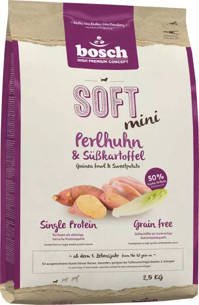 bosch HPC Soft Mini Hund Perlhuhn & Süßkartoffel Trockenfutter 2,5kg