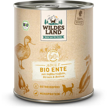 Wildes Land Hundenassfutter Adult Bio Ente mit Süßkartoffeln, Birnen und Beeren 800g