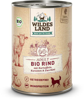 Wildes Land Hundenassfutter Adult Bio Rind mit Kartoffeln, Karotten & Zucchini 400g