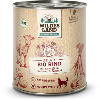 Wildes Land Hundenassfutter Adult Bio Rind mit Kartoffeln, Karotten & Zucchini 800g
