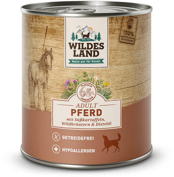 Wildes Land Adult Pferd mit Süßkartoffeln, Wildkräutern & Distelöl Nassfutter 800g