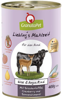GranataPet Liebling's Mahlzeit Wild und Angus Rind mit Süßkartoffel, Cranberries, Sonnenblumenöl 400g