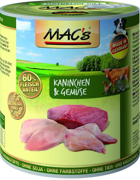 Inhalt & Allgemeine Daten MAC's Kaninchen und Gemüse Hunde Nassfutter 800g