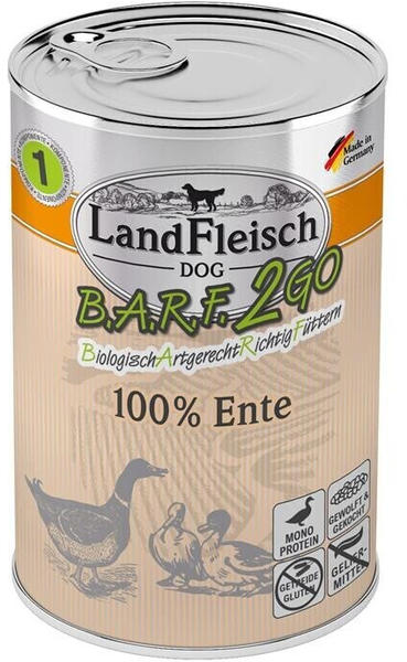 Landfleisch B.A.R.F.2GO Hund mit Ente Nassfutter 400g