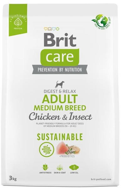 Brit Care Dog Sustainable Adult Medium Breed Trockenfutter Chicken & Insect 3kg