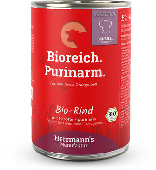 Herrmann's Selection Sensible Hund Nassfutter Bio Rind mit Karotten purinarm 400g