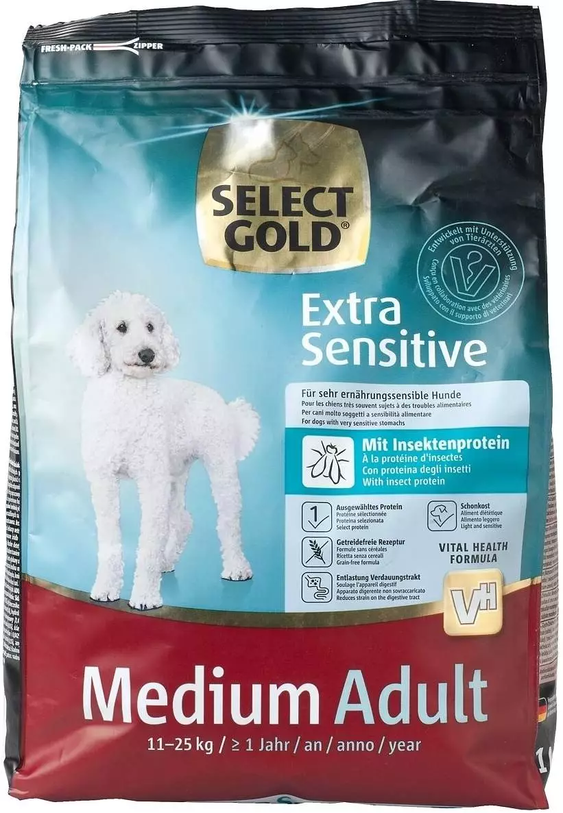 Fressnapf Select Gold Extra Sensitive Medium Adult mit Insektenprotein 1 kg  Test Hunde-Trockenfutter