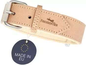 Freudentier gefüttertes Halsband aus Leder sand 38 cm, 2,5 cm