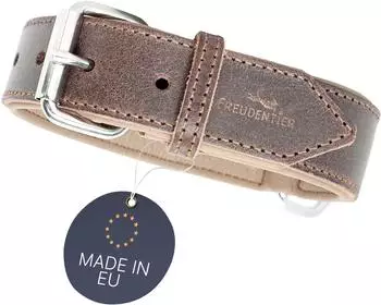 Freudentier gefüttertes Halsband aus Leder dunkelbraun 33,5 cm, 2 cm