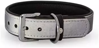 Das Lederband Halsband Oslo Silver reflective/Black, Länge: 50 cm