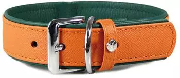 Das Lederband Hundehalsband Firenze orange/forest, Länge: 40 cm / Breite: 20 mm