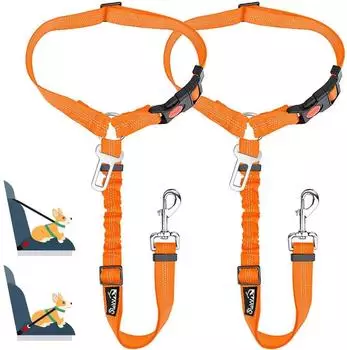 SlowTon Hundegurt Auto 2-in-1 Kopfst&uuml;tzen-R&uuml;ckhalte, orange (2 Stk.)