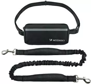 Wozinsky WPST-01 Hüftgürtel mit Tasche und elastischer Leine zum Laufen mit einem Hund - Schwarz