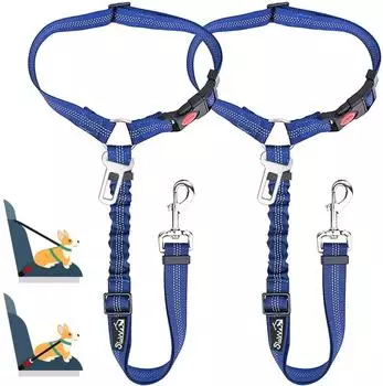 LuxusKollektion Hundegurt Auto 2-in-1 Kopfstützen-Rückhalte, hellblau, 2er-Pack