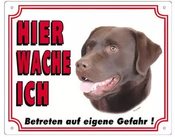 Nobby Warntafel Labrador dunkel mit offenem Maul auf hellem Hintergrund
