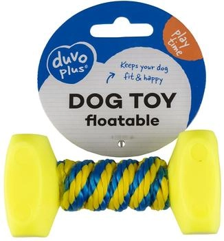 Duvo+ Hundespielzeug Hantel mit Seil blau/gelb, Maße: 17 x 8 cm