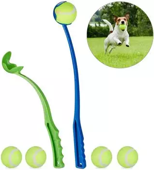 Relaxdays Ballschleuder f&uuml;r Hunde, Kunststoff, 4er-Set